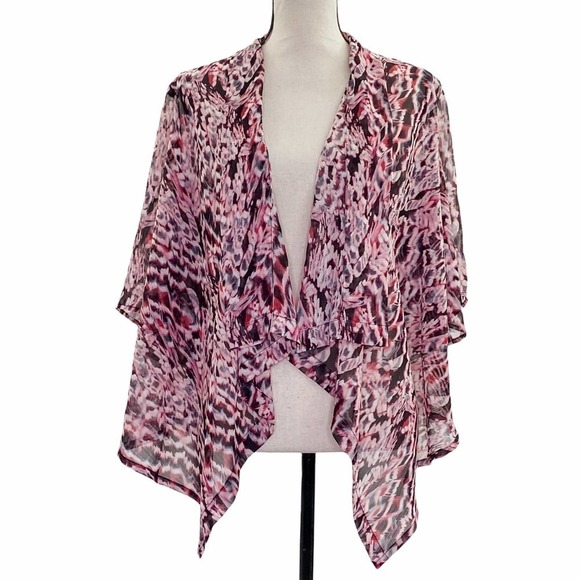 I.n Studio Sheer Pink Animal Print Drapey Open Front Cardigan Sweater - Picture 2 of 11